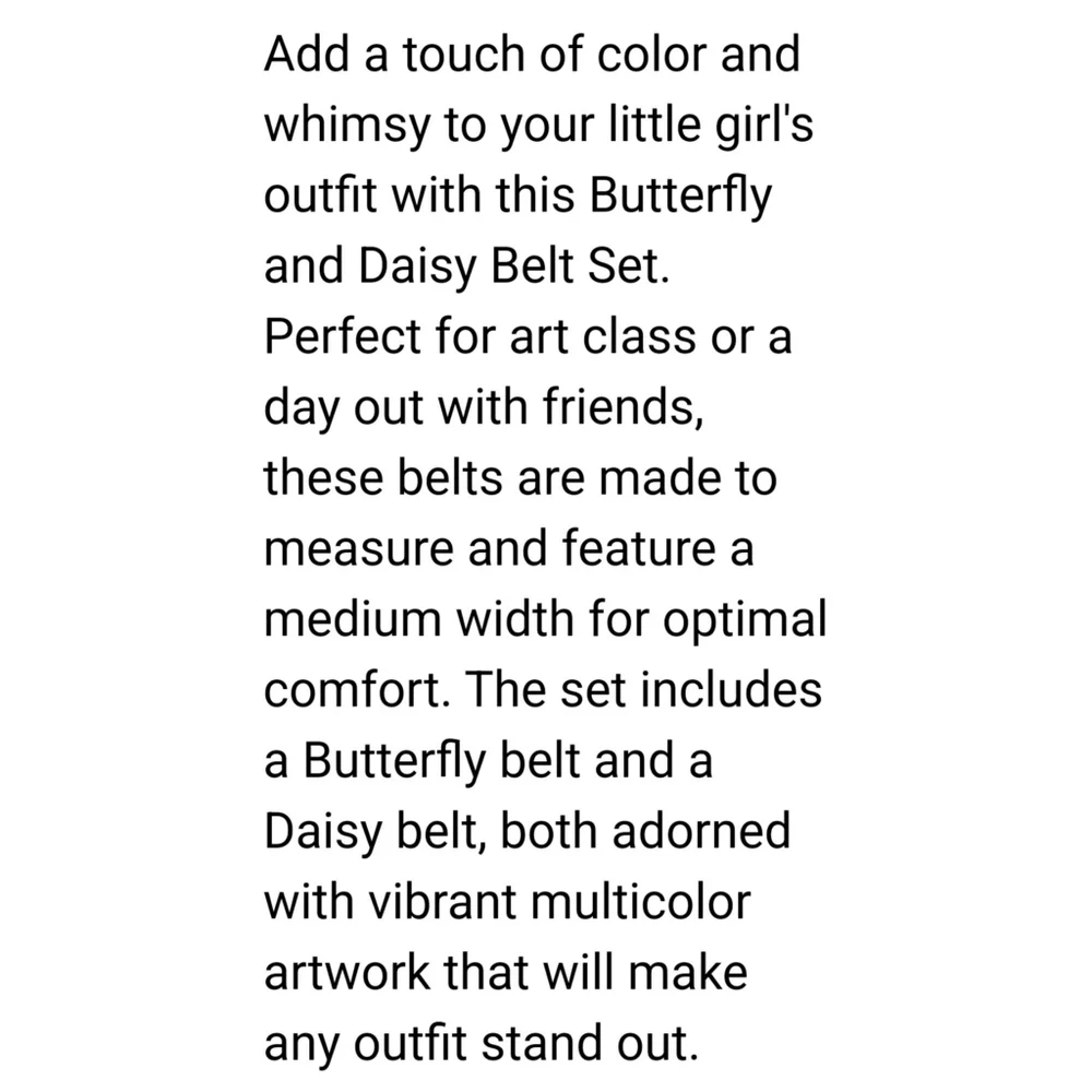 NEW Art Class Butterfly and Daisy Belt Set for Girls
